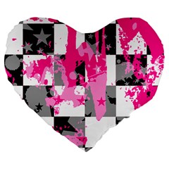 Pink Star Splatter Large 19  Premium Heart Shape Cushion from ArtsNow.com Front