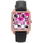 Pink Star Splatter Rose Gold Leather Watch 