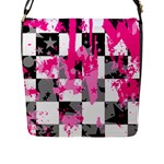 Pink Star Splatter Flap Closure Messenger Bag (L)