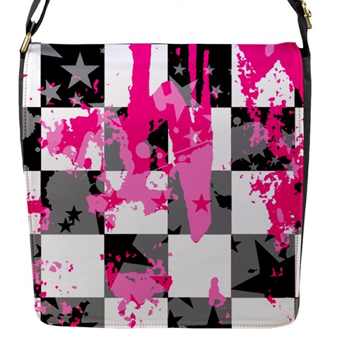 Pink Star Splatter Flap Closure Messenger Bag (S) from ArtsNow.com Front