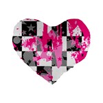 Pink Star Splatter Standard 16  Premium Flano Heart Shape Cushion 