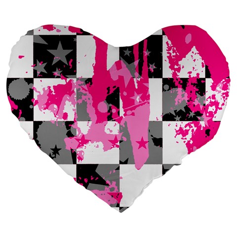 Pink Star Splatter Large 19  Premium Flano Heart Shape Cushion from ArtsNow.com Front