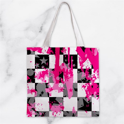 Pink Star Splatter Zipper Grocery Tote Bag from ArtsNow.com Front