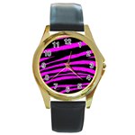 Pink Zebra Round Gold Metal Watch