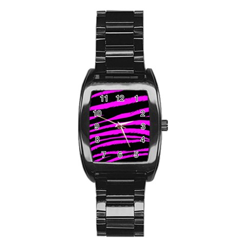 Pink Zebra Stainless Steel Barrel Watch from ArtsNow.com Front