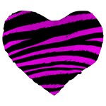 Pink Zebra Large 19  Premium Flano Heart Shape Cushion