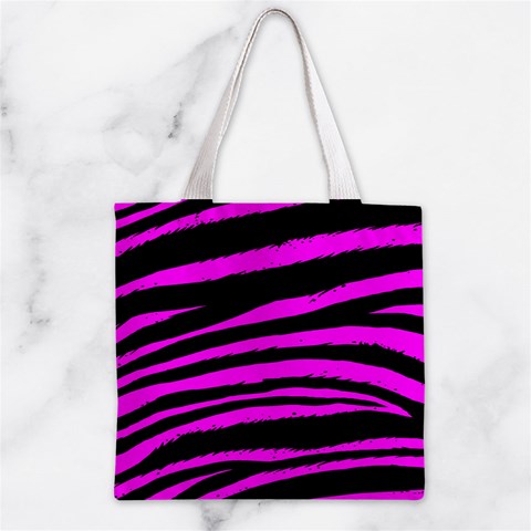Pink Zebra Zipper Grocery Tote Bag from ArtsNow.com Front