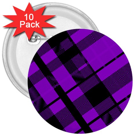 Purple Plaid 3  Button (10 pack) from ArtsNow.com Front