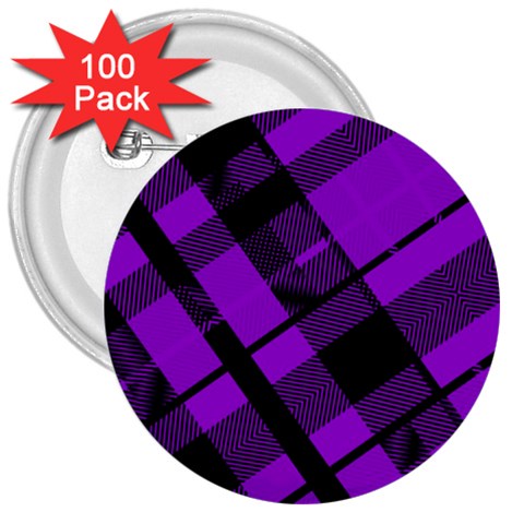 Purple Plaid 3  Button (100 pack) from ArtsNow.com Front