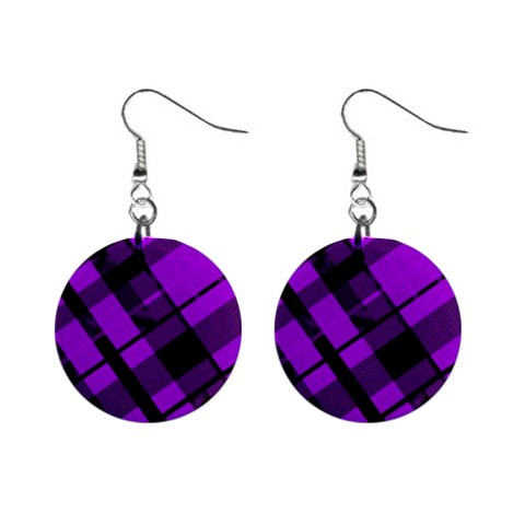 Purple Plaid 1  Button Earrings from ArtsNow.com Front