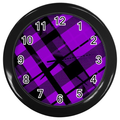 Purple Plaid Wall Clock (Black) from ArtsNow.com Front