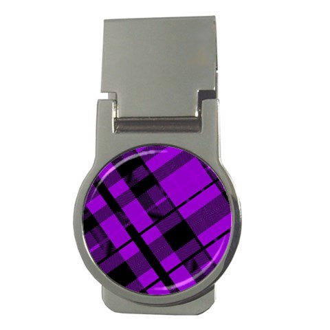 Purple Plaid Money Clip (Round) from ArtsNow.com Front