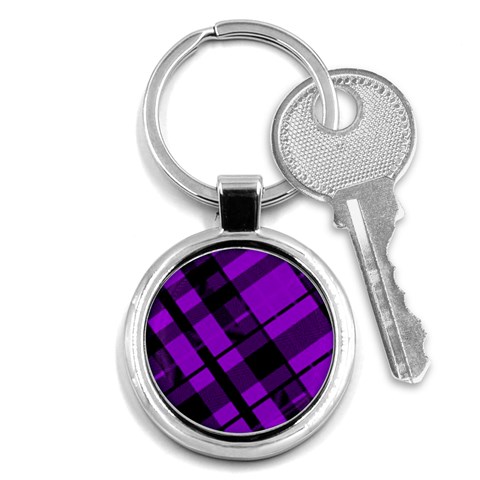 Purple Plaid Key Chain (Round) from ArtsNow.com Front