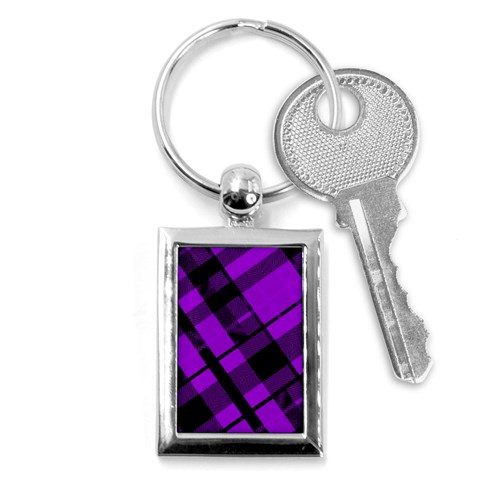 Purple Plaid Key Chain (Rectangle) from ArtsNow.com Front