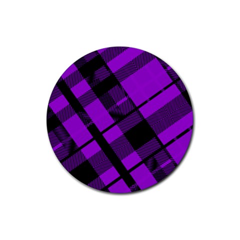 Purple Plaid Rubber Round Coaster (4 pack) from ArtsNow.com Front