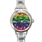 Rainbow Camouflage Round Italian Charm Watch