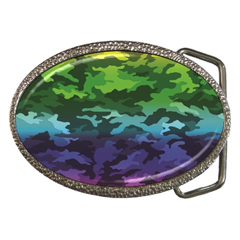 Rainbow Camouflage Belt Buckle from ArtsNow.com Front