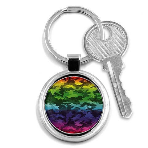 Rainbow Camouflage Key Chain (Round) from ArtsNow.com Front