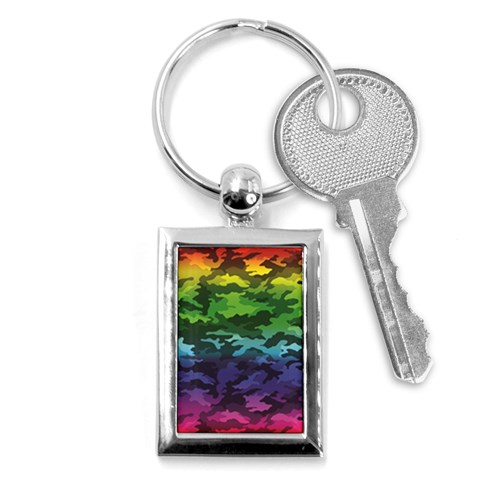 Rainbow Camouflage Key Chain (Rectangle) from ArtsNow.com Front