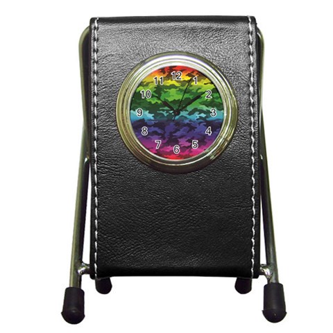 Rainbow Camouflage Pen Holder Desk Clock from ArtsNow.com Front
