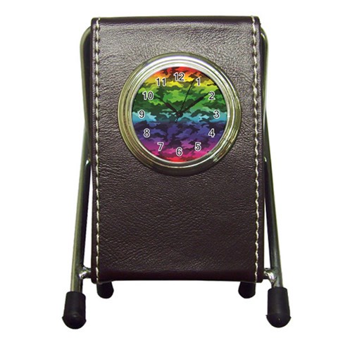 Rainbow Camouflage Pen Holder Desk Clock from ArtsNow.com Front