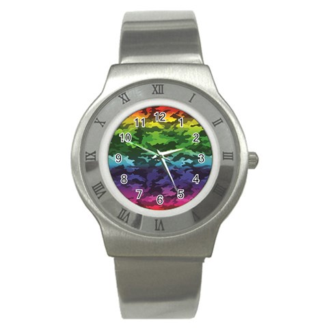 Rainbow Camouflage Stainless Steel Watch from ArtsNow.com Front