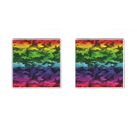 Rainbow Camouflage Cufflinks (Square) from ArtsNow.com Front(Pair)