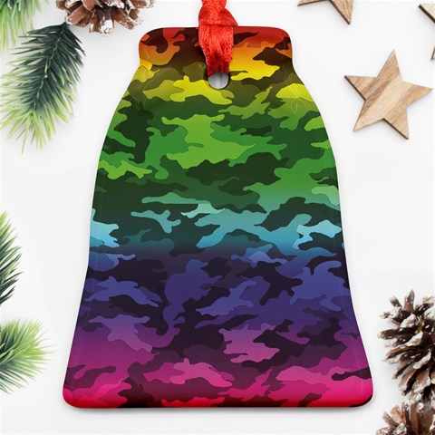 Rainbow Camouflage Ornament (Bell) from ArtsNow.com Front
