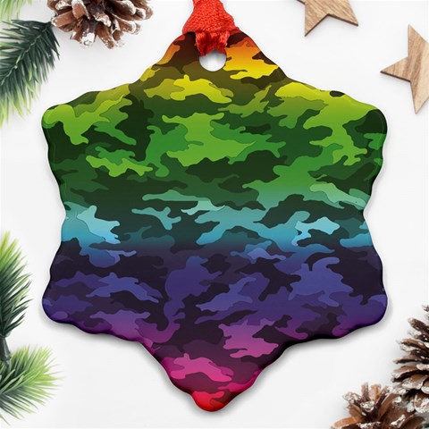 Rainbow Camouflage Snowflake Ornament (Two Sides) from ArtsNow.com Front