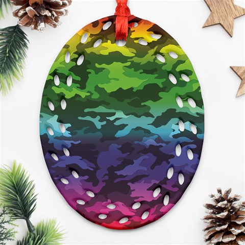 Rainbow Camouflage Oval Filigree Ornament (Two Sides) from ArtsNow.com Front