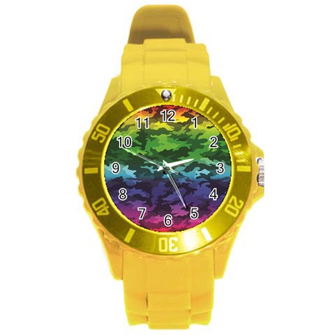 Rainbow Camouflage Round Plastic Sport Watch (L) from ArtsNow.com Front