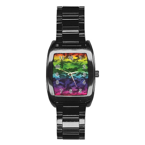 Rainbow Camouflage Stainless Steel Barrel Watch from ArtsNow.com Front
