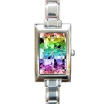 Rainbow Checker Skull Splatter Rectangle Italian Charm Watch