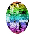 Rainbow Checker Skull Splatter Ornament (Oval)