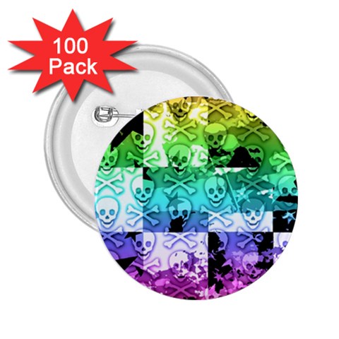 Rainbow Checker Skull Splatter 2.25  Button (100 pack) from ArtsNow.com Front
