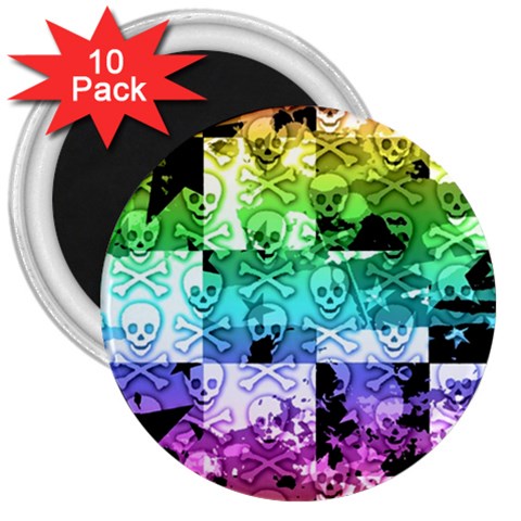 Rainbow Checker Skull Splatter 3  Magnet (10 pack) from ArtsNow.com Front