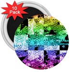 Rainbow Checker Skull Splatter 3  Magnet (10 pack)