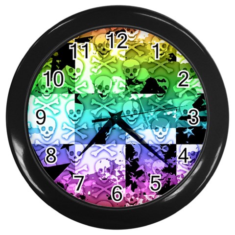 Rainbow Checker Skull Splatter Wall Clock (Black) from ArtsNow.com Front