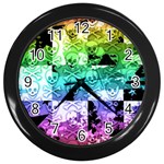 Rainbow Checker Skull Splatter Wall Clock (Black)
