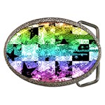 Rainbow Checker Skull Splatter Belt Buckle