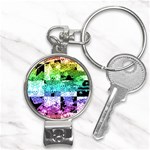 Rainbow Checker Skull Splatter Nail Clippers Key Chain