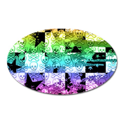 Rainbow Checker Skull Splatter Magnet (Oval) from ArtsNow.com Front
