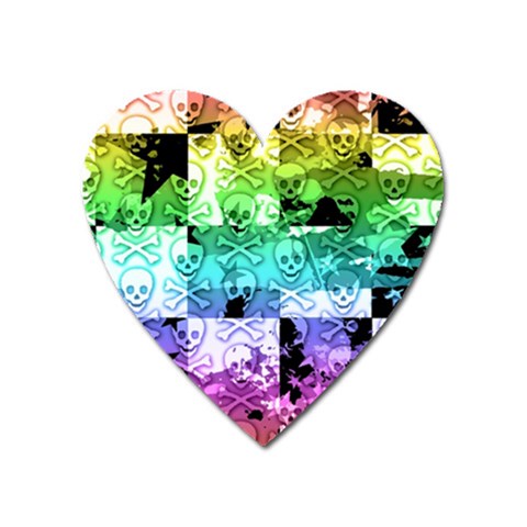 Rainbow Checker Skull Splatter Magnet (Heart) from ArtsNow.com Front