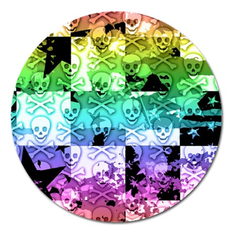 Rainbow Checker Skull Splatter Magnet 5  (Round) from ArtsNow.com Front