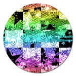 Rainbow Checker Skull Splatter Magnet 5  (Round)