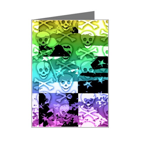 Rainbow Checker Skull Splatter Mini Greeting Card from ArtsNow.com Left