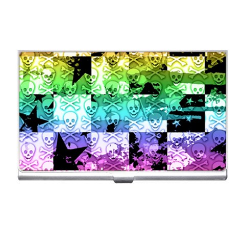 Rainbow Checker Skull Splatter Business Card Holder from ArtsNow.com Front