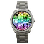 Rainbow Checker Skull Splatter Sport Metal Watch