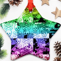 Rainbow Checker Skull Splatter Star Ornament (Two Sides) from ArtsNow.com Back