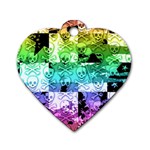 Rainbow Checker Skull Splatter Dog Tag Heart (One Side)